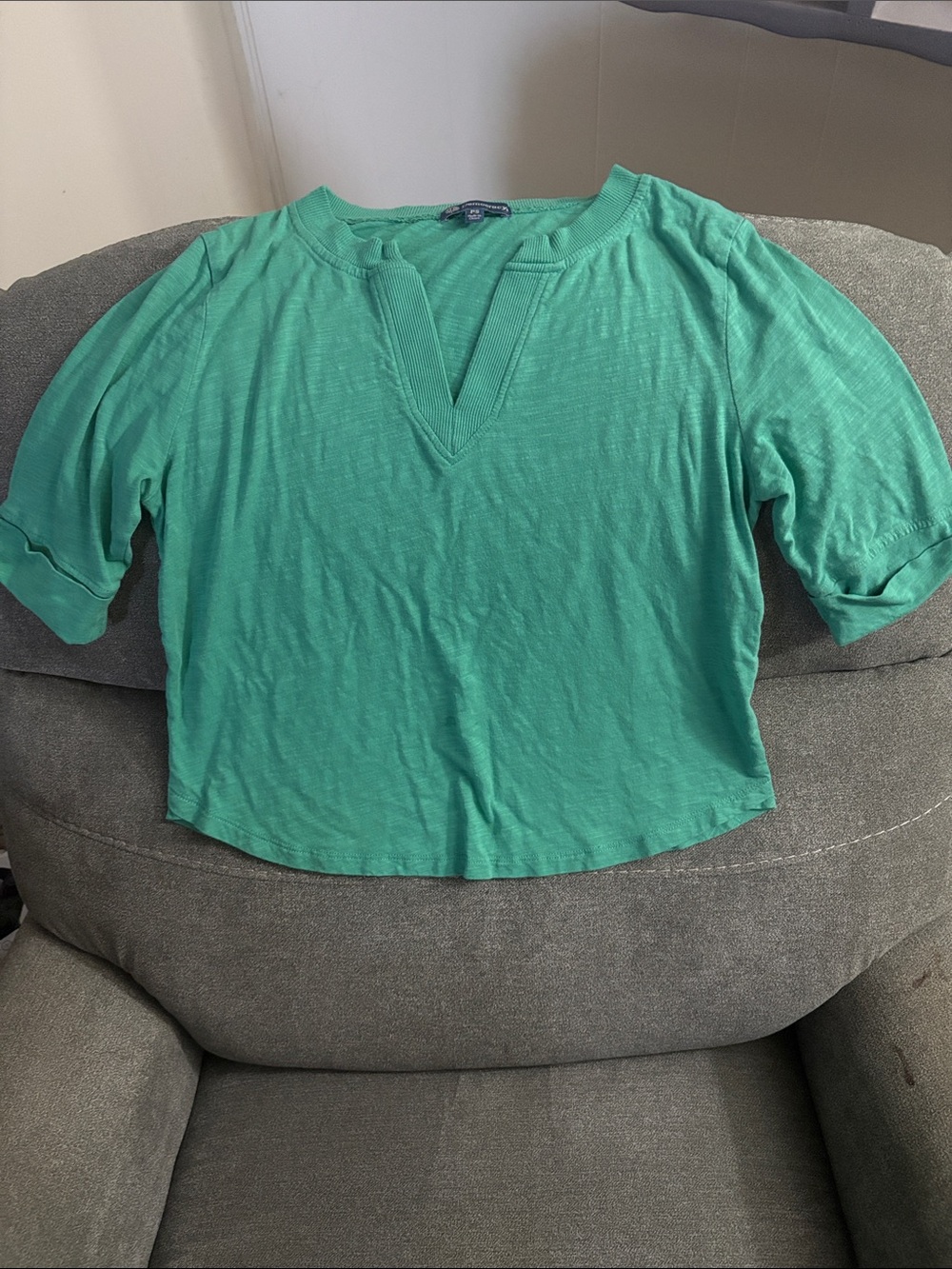 Democracy Teal Split-Neck Short Sleeve Tee